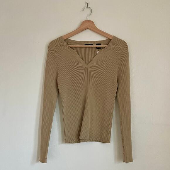 Bay Studio – 90s Y2K Tan Rib Knit V-Neck Pullover Sweater - Picture 1 of 7